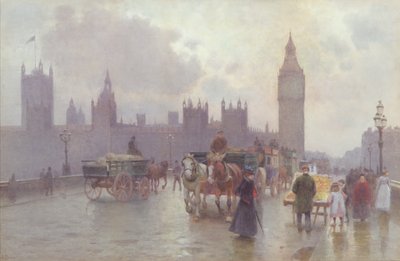 Budynki Parlamentu od Westminster Bridge, ok. 1900 (wc na papierze) autorstwa Alberto Pisa