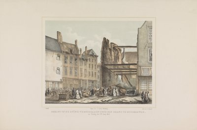 Widok ruiny spowodowanej pożarem w Middelburgu. w niedzielę 28 czerwca 1857 r. (tytuł na obiekcie) autorstwa Albertus Anthonius Nunnink