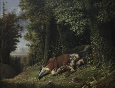 Rip Van Winkle śpi, 1879-80 (olej na płótnie) autorstwa Albertus D.O Browere