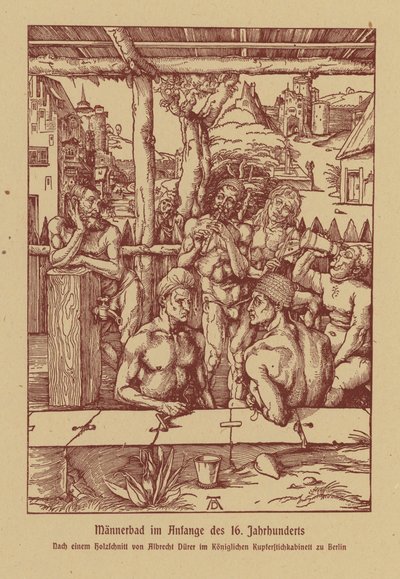 Łaźnia męska, początek XVI wieku (kolorowa litografia) autorstwa Albrecht (after) Durer or Duerer