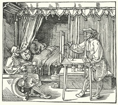 Sposób wykonania obrazu w skali poprzez zaznaczenie konturów przedmiotu na tafli szkła (grawerowanie) autorstwa Albrecht (after) Durer or Duerer
