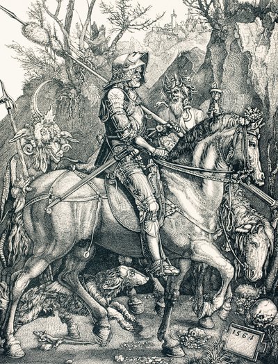 Rycerz Śmierci, c.1880 (grawerowanie) autorstwa Albrecht (after) Durer or Duerer