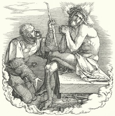 Strona tytułowa z Wielkiej Męki Albrechta Durera, przedstawiająca ostatnie dni Chrystusa na ziemi (rycina) autorstwa Albrecht (after) Durer or Duerer