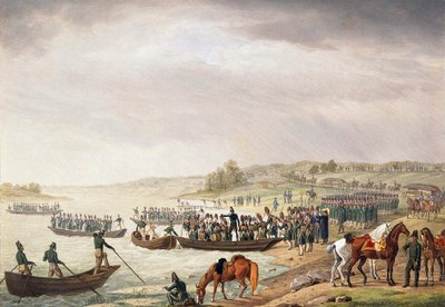 Włoski Korpus Eugeniusza de Beauharnais przekraczający Niemen 30 czerwca 1812 r. 1815 r. autorstwa Albrecht Adam