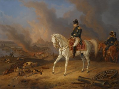 Napoleon Bonaparte przed płonącym miastem Smoleńsk autorstwa Albrecht Adam