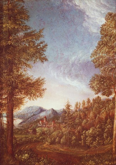 Krajobraz Dunaju z zamkiem Worth, ok. 1522-25 (pergamin na buku) autorstwa Albrecht Altdorfer