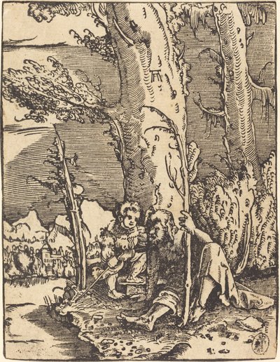Święty Krzysztof siedzący nad brzegiem rzeki autorstwa Albrecht Altdorfer