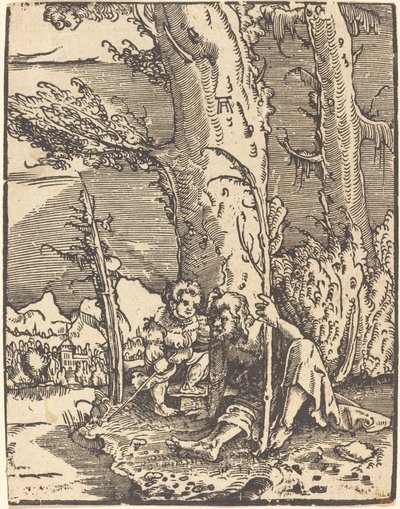 Święty Krzysztof siedzący nad brzegiem rzeki autorstwa Albrecht Altdorfer
