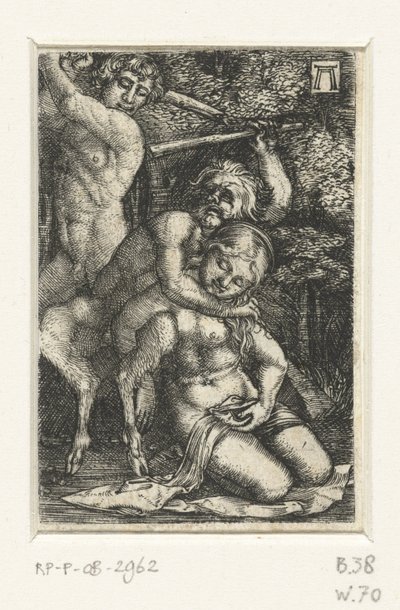 Satyr i mężczyzna walczą o kobietę autorstwa Albrecht Altdorfer