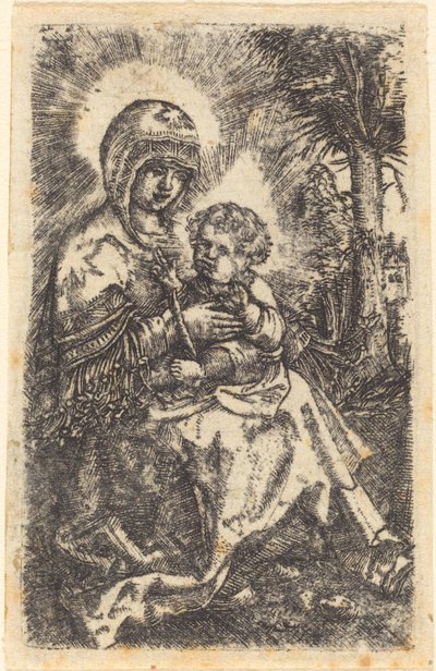 „Piękna Dziewica” z Ratyzonia w krajobrazie autorstwa Albrecht Altdorfer