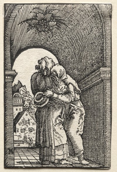 Upadek i odkupienie człowieka: uścisk Joachima i Anny przy Złotej Bramie, 1515. autorstwa Albrecht Altdorfer