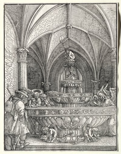 Święta Rodzina w ucieczce do Egiptu przy fontannie, c. 1520. autorstwa Albrecht Altdorfer