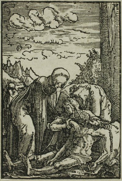 Opłakiwanie Dziewicy z Upadku i odkupienia człowieka autorstwa Albrecht Altdorfer