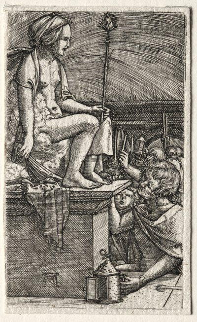 Kurtyzana rzymska lub Zemsta czarnoksiężnika Wergiliusza, 1520-1526. autorstwa Albrecht Altdorfer