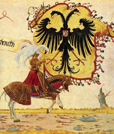 Procesja triumfalna cesarza Maksymiliana, scena: sztandar cesarski i miecz, detal autorstwa Albrecht Altdorfer
