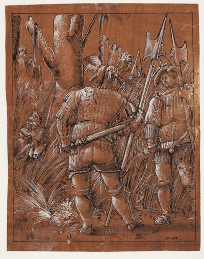 Dwóch lansquenetów obserwujących parę kochanków autorstwa Albrecht Altdorfer