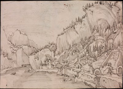 Widok Sarmingstein nad Dunajem (Austria) - Rysunek Albrechta Altdorfera (około 1480-1538) autorstwa Albrecht Altdorfer