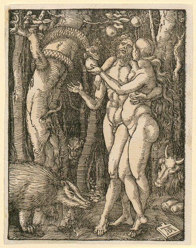 Adam i Ewa, plansza 2 z cyklu "Mała pasja drzeworytnicza" autorstwa Albrecht Dürer