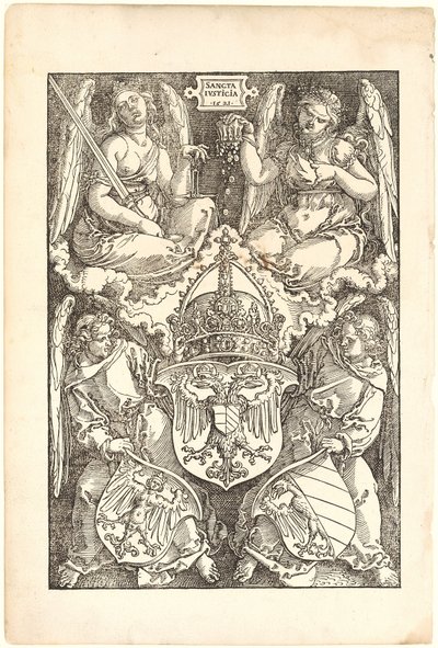 Alegoria z herbami Cesarstwa i miasta Norymbergi autorstwa Albrecht Dürer