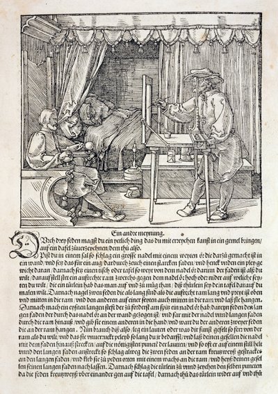 Artysta używający maszyny kreślarskiej Durera do malowania postaci, z „Kursu sztuki rysowania” Albrechta Durera, opublikowany Norymberga 1525 (patrz także 310983) autorstwa Albrecht Dürer