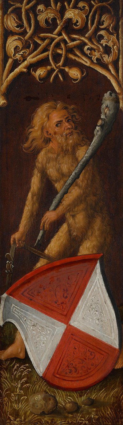 Bildnistriptychon des Oswolt Krel, rechter Flügel: "Wilder Mann" mit dem Wappen der Agathe von Esendorf autorstwa Albrecht Dürer