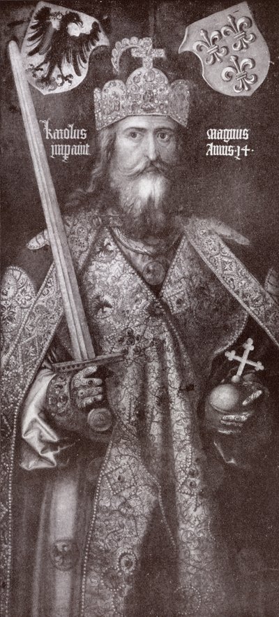 Karol Wielki, ilustracja z „Romansu i legendy rycerskiej” A.R. Hope Moncrieffa autorstwa Albrecht Dürer
