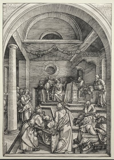 Chrystus spiera się z lekarzami, ok. 1930. 1503-1504. autorstwa Albrecht Dürer