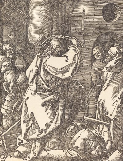 Chrystus wypędzający lichwiarzy ze świątyni, prawdopodobnie ok. 15091510. autorstwa Albrecht Dürer