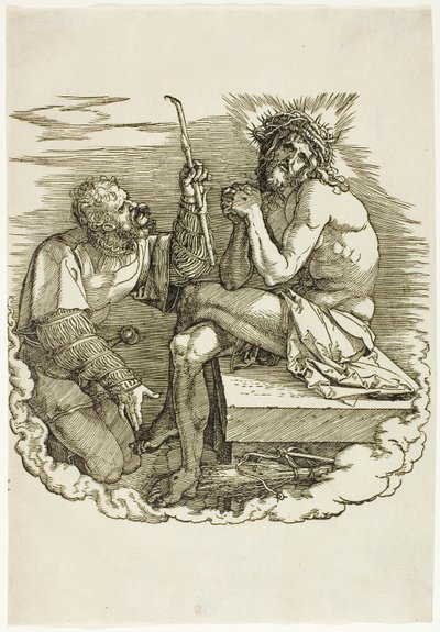Chrystus, Mąż Bolesny, wyśmiewany przez Żołnierza, frontispis z Wielkiej Męki autorstwa Albrecht Dürer