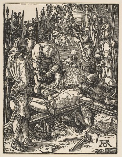 Chrystus przybity do krzyża, z Małej męki, 1509. autorstwa Albrecht Dürer