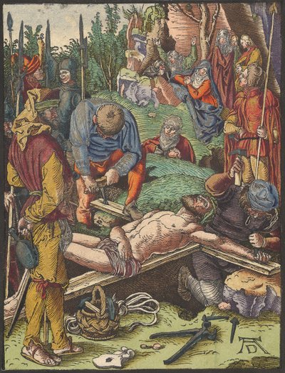 Chrystus przybity do krzyża z Małego drzeworytu Pasja.n.d. autorstwa Albrecht Dürer