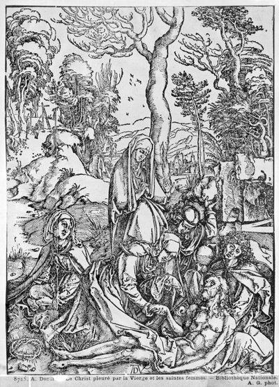 Chrystus opłakiwany przez Dziewicę i niewiasty, z cyklu „Wielka Pasja”, 1497-1500 (drzewryt) (fot. bw) autorstwa Albrecht Dürer
