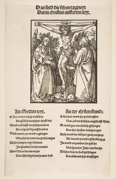 Chrystus na krzyżu między Dziewicą a św. Janem pierwszy z dwóch arkuszy, 1510. autorstwa Albrecht Dürer