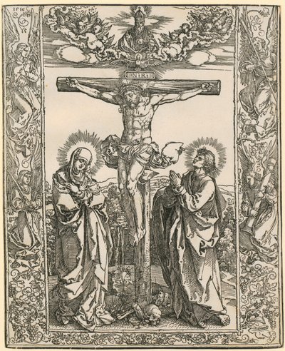 Chrystus na krzyżu z ramką z aniołami autorstwa Albrecht Dürer