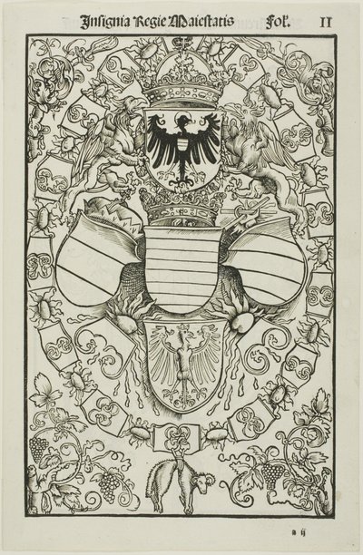 Herb Maksymiliana I jako króla Rzymian autorstwa Albrecht Dürer