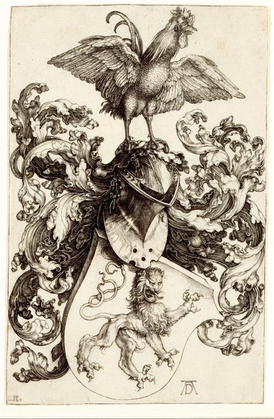 Herb z lwem i kogutem autorstwa Albrecht Dürer