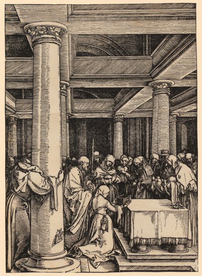 Ilustracja w świątyni, arkusz 13 z cyklu „Życie Maryi” autorstwa Albrecht Dürer