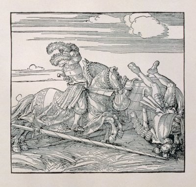 Cesarz Niemiec Maksymilian I (1459-1519) usuwa przeciwnika w pojedynku, z niepublikowanej księgi gloryfikującej rycerskie czyny cesarza, ok. 1515 autorstwa Albrecht Dürer