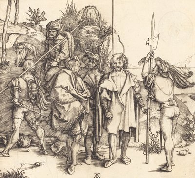Pięciu żołnierzy i Turk na koniu, 14951496. autorstwa Albrecht Dürer