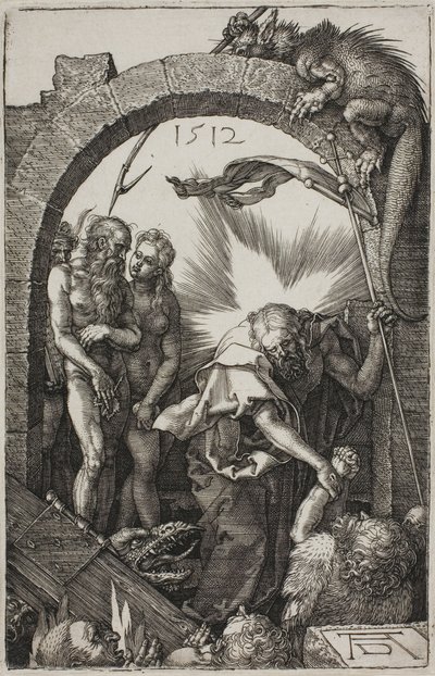 bronowanie piekła; Chrystus w otchłani, z wyrytej pasji autorstwa Albrecht Dürer