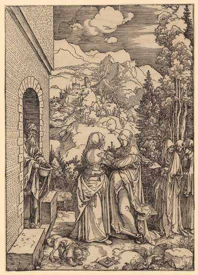 „Nawiedzenie”, strona 9 z cyklu „Życie Maryi” autorstwa Albrecht Dürer