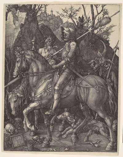 Rycerz, śmierć i diabeł autorstwa Albrecht Dürer