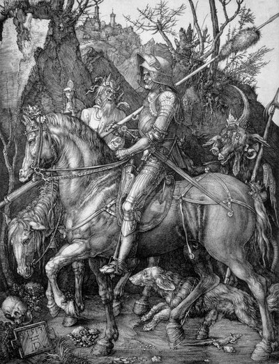 Rycerz, Śmierć i Diabeł, 1513 (rycina miedziana) autorstwa Albrecht Dürer