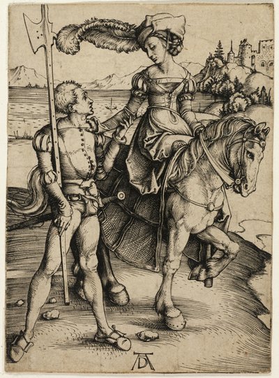 Dama na koniu i Landsknecht autorstwa Albrecht Dürer
