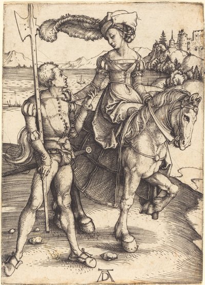 Dama na koniu i Lansquenet autorstwa Albrecht Dürer