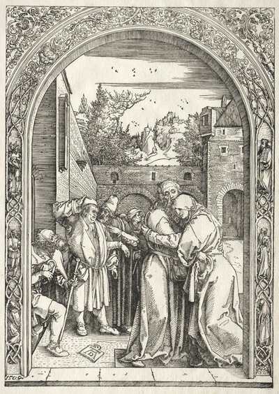 Życie Dziewicy: Joachim i Anna w objęciach pod Złotą Bramą autorstwa Albrecht Dürer
