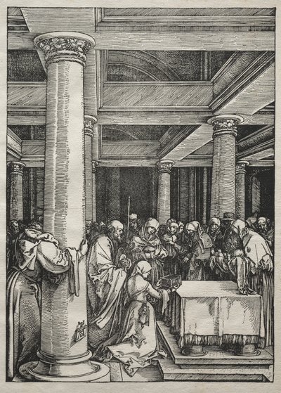 Życie Dziewicy: Ofiarowanie Jezusa w Świątyni, 1504-1505. autorstwa Albrecht Dürer
