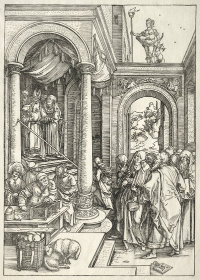 Życie Dziewicy: Ofiarowanie Młodej Dziewicy w świątyni, 1504-1505. autorstwa Albrecht Dürer