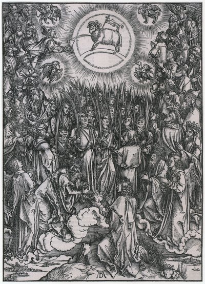Hymn pochwalny wybranych w niebie / Adoracja Baranka, XII figura, arkusz 14 z cyklu „Apokalipsa” autorstwa Albrecht Dürer
