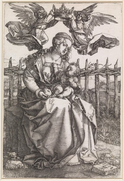 Maryja z Dzieciątkiem, koronowana przez dwóch aniołów autorstwa Albrecht Dürer